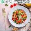 Party Bargains Disposable Plastic Silver Cutlery Set, Infinity Modern Design Utensils, 40 Pack: 16 Forks, 8 Knives, 16 Spoons(Pink Gold)