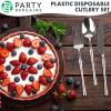 Party Bargains Disposable Plastic Silver Cutlery Set, Infinity Modern Design Utensils, 40 Pack: 16 Forks, 8 Knives, 16 Spoons(Silver)