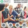 Party Bargains Disposable Plastic Silver Cutlery Set, Infinity Modern Design Utensils, 40 Pack: 16 Forks, 8 Knives, 16 Spoons(White)