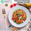 Party Bargains Disposable Plastic Silver Cutlery Set, Infinity Modern Design Utensils, 40 Pack: 16 Forks, 8 Knives, 16 Spoons(White Gold)