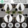 Party Bargains Disposable Plastic Silver Cutlery Set, Infinity Modern Design Utensils, 40 Pack: 16 Forks, 8 Knives, 16 Spoons(White Gold)