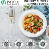 Party Bargains Disposable Plastic Silver Cutlery Set, Infinity Modern Design Utensils, 40 Pack: 16 Forks, 8 Knives, 16 Spoons(White Gold)
