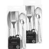 Party Bargains Disposable Silverware Spoons with Pebbled Design, 64 Count, Silver, Heavy Duty Plastic Flatware Cutlery Utensils, Excellent for Weddings, Parties, Buffet, Catering(Silver Combo)