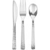 Party Bargains Disposable Silverware Spoons with Pebbled Design, 64 Count, Silver, Heavy Duty Plastic Flatware Cutlery Utensils, Excellent for Weddings, Parties, Buffet, Catering(Silver Combo)