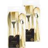 Party Bargains Disposable Silverware Spoons with Pebbled Design, 64 Count, Silver, Heavy Duty Plastic Flatware Cutlery Utensils, Excellent for Weddings, Parties, Buffet, Catering(Gold Combo)