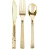 Party Bargains Disposable Silverware Spoons with Pebbled Design, 64 Count, Silver, Heavy Duty Plastic Flatware Cutlery Utensils, Excellent for Weddings, Parties, Buffet, Catering(Gold Combo)