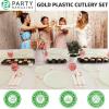 Party Bargains Plastic Silverware Set, 40 Pc, Novelty Design, Gold, 16 Forks, 8 Knives, 16 Spoons, Disposable Cutlery, Modern Flatware Utensils, Place Settings, Dinner, Dessert, Entrees