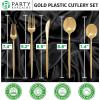 Party Bargains Plastic Silverware Set, 40 Pc, Novelty Design, Gold, 16 Forks, 8 Knives, 16 Spoons, Disposable Cutlery, Modern Flatware Utensils, Place Settings, Dinner, Dessert, Entrees