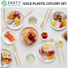 Party Bargains Plastic Silverware Set, 40 Pc, Novelty Design, Gold, 16 Forks, 8 Knives, 16 Spoons, Disposable Cutlery, Modern Flatware Utensils, Place Settings, Dinner, Dessert, Entrees