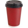PARTY BARGAINS 100 Disposable Rippled Insulated Hot Cups with lids, 12oz Burgundy Color. No Sleeves Needed to Go Teacup. Heat Protection Coffee Espresso(16oz)