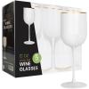 PARTY BARGAINS 12 oz Disposable Plastic Wine Goblets, Shatter-Resistant BPA-Free Stemmed Wine Cups for Weddings, Events & Outdoor Entertaining, Black, 5 Pack(White Gold Rim)