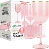 PARTY BARGAINS 12 oz Disposable Plastic Wine Goblets, Shatter-Resistant BPA-Free Stemmed Wine Cups for Weddings, Events & Outdoor Entertaining, Black, 5 Pack(Pink Gold Rim)
