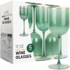 PARTY BARGAINS 12 oz Disposable Plastic Wine Goblets, Shatter-Resistant BPA-Free Stemmed Wine Cups for Weddings, Events & Outdoor Entertaining, Black, 5 Pack(Green Gold Rim)