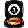 PARTY BARGAINS 14″ Disposable Plastic Serving Tray 4-Pack – Black with Gold Rim Square Party Platters for Snacks, Appetizers, Charcuterie, Weddings & Catering