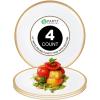 PARTY BARGAINS 14″ Disposable Plastic Serving Tray 4-Pack – White with Gold Rim Round Party Platters for Snacks, Appetizers, Charcuterie, Weddings & Catering