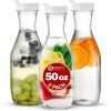 PARTY BARGAINS 50 oz Plastic Carafe with White Flip-Tab Lid, Clear – 12 Pack Heavy-Duty Spill-Resistant Pitchers for Iced Tea, Juice, Cold Beverages, Powdered Drinks, Mimosa(White Cap)