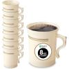 PARTY BARGAINS 8 oz Square Clear Plastic Coffee Cups with Handles – [8 Pack] Disposable Plastic Tea Cups, Excellent for Weddings, Bridal Showers, Engagement Parties, Camping(China Like Ivory Gold Rim)