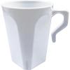 PARTY BARGAINS 8 oz Square Clear Plastic Coffee Cups with Handles – [8 Pack] Disposable Plastic Tea Cups, Excellent for Weddings, Bridal Showers, Engagement Parties, Camping(Square White)