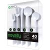 PARTY BARGAINS Plastic Cutlery Set, 40 Pc Black Disposable Heavy-Duty Flatware – Includes 16 Forks, 8 Knives & 16 Spoons for Parties, Weddings, BBQs, Events – Elegant & Durable Plastic Utensils(White)