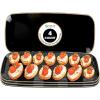 Party Bargains 10×5 Inch Plastic Serving Tray, Black Gold Rim Rectangular Platter, 4 Pack