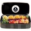 Party Bargains 10×5 Inch Plastic Serving Tray, Black Gold Rim Rectangular Platter, 8 Pack