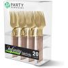 Party Bargains Disposable Plastic Pink Gold Salad Forks, Infinity Modern Design Utensils, 20 Pack