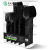 Party Bargains Disposable Plastic Silver Cutlery Set, Infinity Modern Design Utensils, 40 Pack: 16 Forks, 8 Knives, 16 Spoons(Black)
