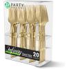 Party Bargains Disposable Plastic Silver Cutlery Set, Infinity Modern Design Utensils, 40 Pack: 16 Forks, 8 Knives, 16 Spoons(Gold)