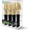 Party Bargains Disposable Plastic Silver Cutlery Set, Infinity Modern Design Utensils, 40 Pack: 16 Forks, 8 Knives, 16 Spoons(Gold Black)