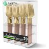 Party Bargains Disposable Plastic Silver Cutlery Set, Infinity Modern Design Utensils, 40 Pack: 16 Forks, 8 Knives, 16 Spoons(Pink Gold)