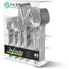 Party Bargains Disposable Plastic Silver Cutlery Set, Infinity Modern Design Utensils, 40 Pack: 16 Forks, 8 Knives, 16 Spoons(Silver)