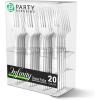 Party Bargains Disposable Plastic Silver Cutlery Set, Infinity Modern Design Utensils, 40 Pack: 16 Forks, 8 Knives, 16 Spoons(White)