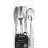 Party Bargains Disposable Silverware Spoons with Pebbled Design, 64 Count, Silver, Heavy Duty Plastic Flatware Cutlery Utensils, Excellent for Weddings, Parties, Buffet, Catering(Silver Combo)