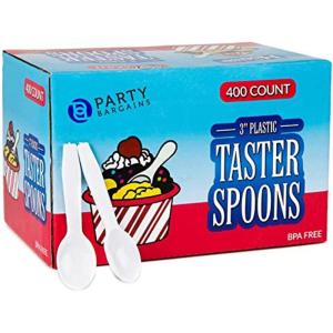Blue Sky 3″ Plastic Mini Spoons – (400 Count) White, Heavy-Duty Disposable Plastic Tasting Spoons, Excellent for Desserts, Appetizers, Jello Shots, Yogurts, Spices and Samples
