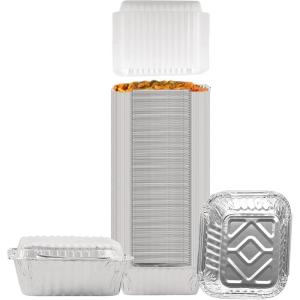 PARTY BARGAINS 1 lb Small Aluminum Pans with Plastic Dome Lids, 800 Pack Disposable Foil Take-Out Containers, 5.5 x 4.5 Inch Meal Prep Baking Pans for Pies, Cakes, Meats, Oven Safe up to 240°C(200)