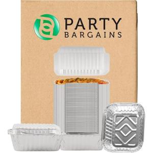 PARTY BARGAINS 1 lb Small Aluminum Pans with Plastic Dome Lids, 800 Pack Disposable Foil Take-Out Containers, 5.5 x 4.5 Inch Meal Prep Baking Pans for Pies, Cakes, Meats, Oven Safe up to 240°C(800)
