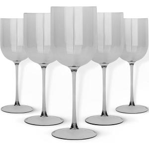 PARTY BARGAINS 12 oz Disposable Plastic Wine Goblets, Shatter-Resistant BPA-Free Stemmed Wine Cups for Weddings, Events & Outdoor Entertaining, Black, 5 Pack(Smokey Grey)
