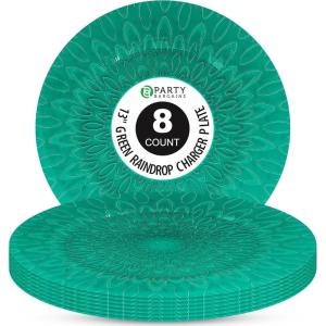 PARTY BARGAINS 13 Inch Plastic Charger Plates, Raindrop Transparent Rose Gold, 8 Pack(Green)