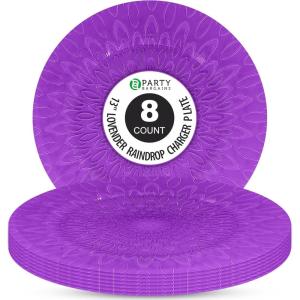 PARTY BARGAINS 13 Inch Plastic Charger Plates, Raindrop Transparent Rose Gold, 8 Pack(Lavender)