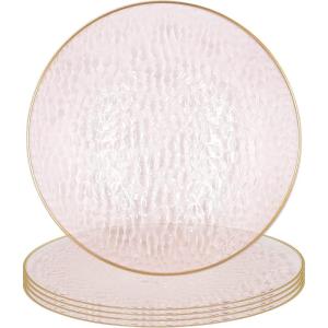 PARTY BARGAINS 13-Inch Charger Plates – 8 Pack, Organic Collection Black Gold Rim, Heavy-Duty Disposable Chargers for Elegant Dining – Ideal for Weddings and Formal Events(Hammered Pink Gold Rim)