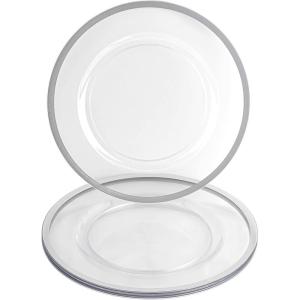 PARTY BARGAINS 13-Inch Charger Plates – 8 Pack, Organic Collection Black Gold Rim, Heavy-Duty Disposable Chargers for Elegant Dining – Ideal for Weddings and Formal Events(Silver Rim)