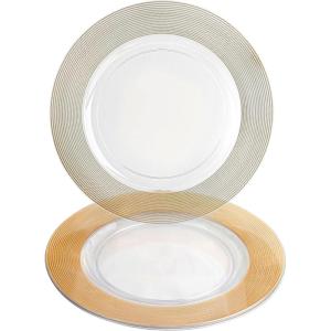 PARTY BARGAINS 13-Inch Charger Plates – 8 Pack, Organic Collection Black Gold Rim, Heavy-Duty Disposable Chargers for Elegant Dining – Ideal for Weddings and Formal Events(Gold Rope)