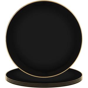 PARTY BARGAINS 13-Inch Charger Plates – 8 Pack, Organic Collection Black Gold Rim, Heavy-Duty Disposable Chargers for Elegant Dining – Ideal for Weddings and Formal Events(Hammered Black Gold Rim)