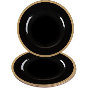 PARTY BARGAINS 13-Inch Charger Plates – 8 Pack, Organic Collection Black Gold Rim, Heavy-Duty Disposable Chargers for Elegant Dining – Ideal for Weddings and Formal Events(Black With Gold Rim)