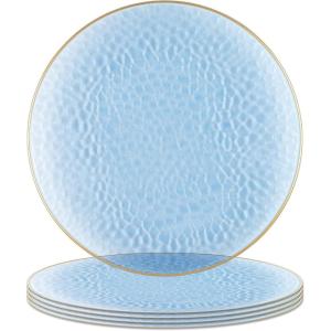 PARTY BARGAINS 13-Inch Charger Plates – 8 Pack, Organic Collection Black Gold Rim, Heavy-Duty Disposable Chargers for Elegant Dining – Ideal for Weddings and Formal Events(Hammered Blue Gold Rim)