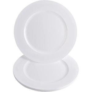 PARTY BARGAINS 13-Inch Charger Plates – 8 Pack, Organic Collection Black Gold Rim, Heavy-Duty Disposable Chargers for Elegant Dining – Ideal for Weddings and Formal Events(A White)
