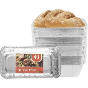 PARTY BARGAINS 2 lb Loaf Pans Disposable Aluminum Bread Tins, 40 Pack – Heavy-Duty Oven-Safe Bakeware (Max 240°C) for Bread Loaf, Meatloaf, Cakes, Parties & Events(40)