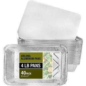 PARTY BARGAINS 5 lb Aluminum Pans with Board Lids, 50 Pack – 9 x 7 in Disposable Foil Roasting & Steam Table Pans for Catering, Takeout, Meal Prep, Oven Safe up to 240°C(40)