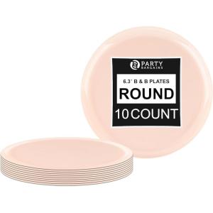 PARTY BARGAINS 6.3″ Disposable Cranberry Red Plates, 10 Pack, Heavy Duty Plastic Edge Collection Tableware Dish Platter. Dinnerware Table Setting Plates for Catering, Events(Pink)