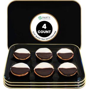 PARTY BARGAINS 8″ x 11″ Disposable Plastic Serving Tray 4-Pack – Black with Gold Rim Rectangular Party Platters for Snacks, Appetizers, Charcuterie, Weddings & Catering